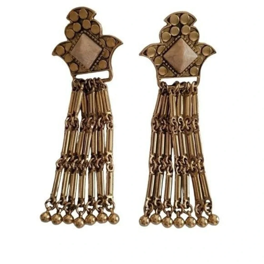 1928 by‎ Alex Nicole Vintage Gold Pendant Necklace and Tassel Earring Set
